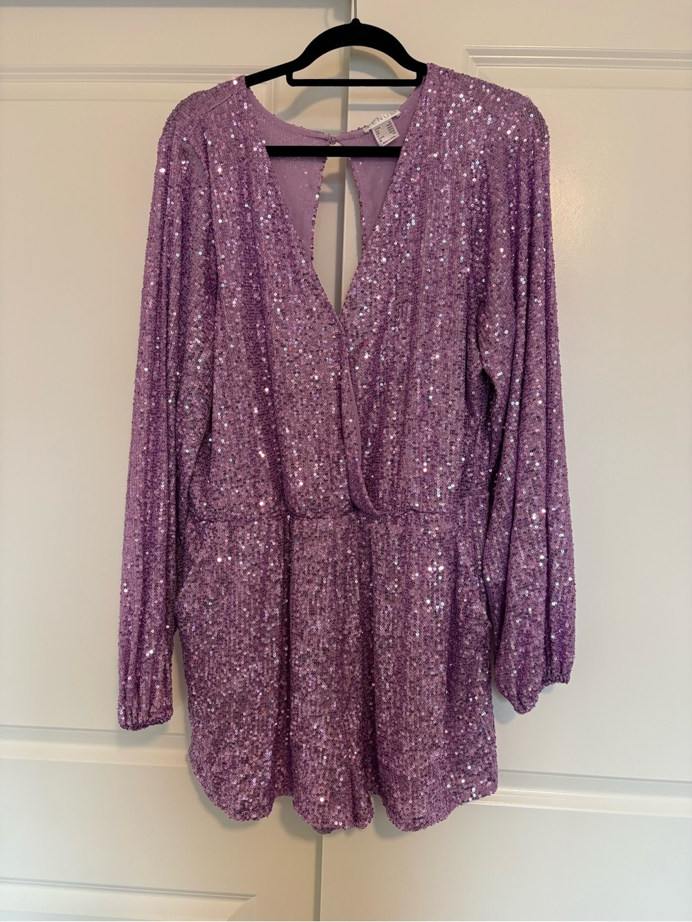 VENUS Lavender Sequin V-Neck Romper
